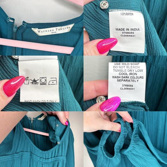 eShakti Wayward Fancies Rayon Crinkle Corset Style Teal Long Sleeve Midi Dress L - Picture 12 of 14